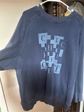 aerie Navy Crewneck Sweatshirt with Light Blue Graphic